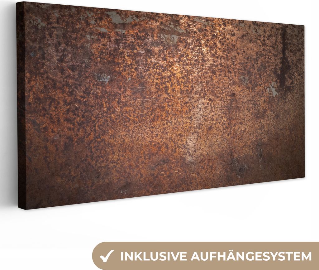 MuchoWow - Leinwandbilder - Stahl - Rost - Bronze - Struktur, Wandbild, Wanddeko Bilder Wohnzimmer, 40x20 cm