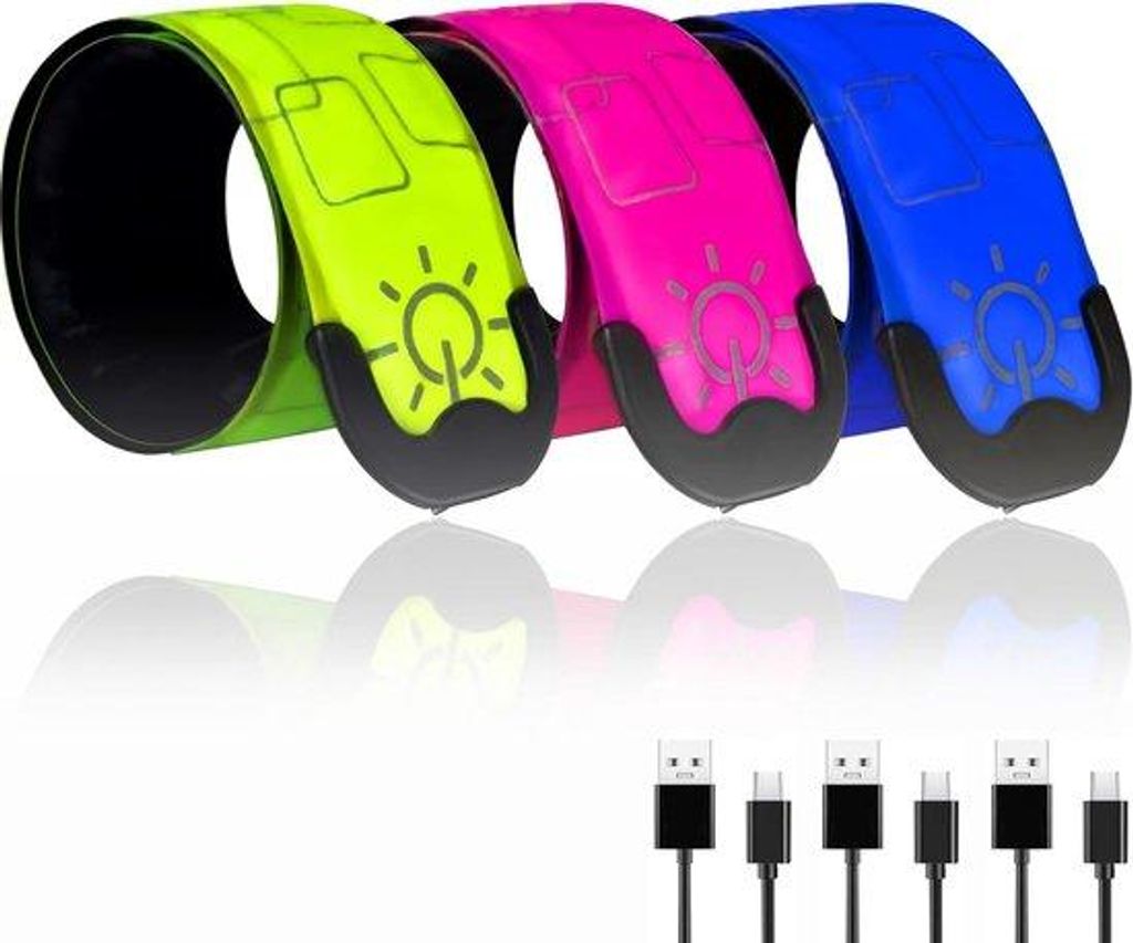 LED-Sicherheitsarmband mit Licht - Oplaadbare leuchtende Polsterband - Sicherheitsarmband für Kinder - Reflexstreifen - Nachtkleidung für Fahrrad...