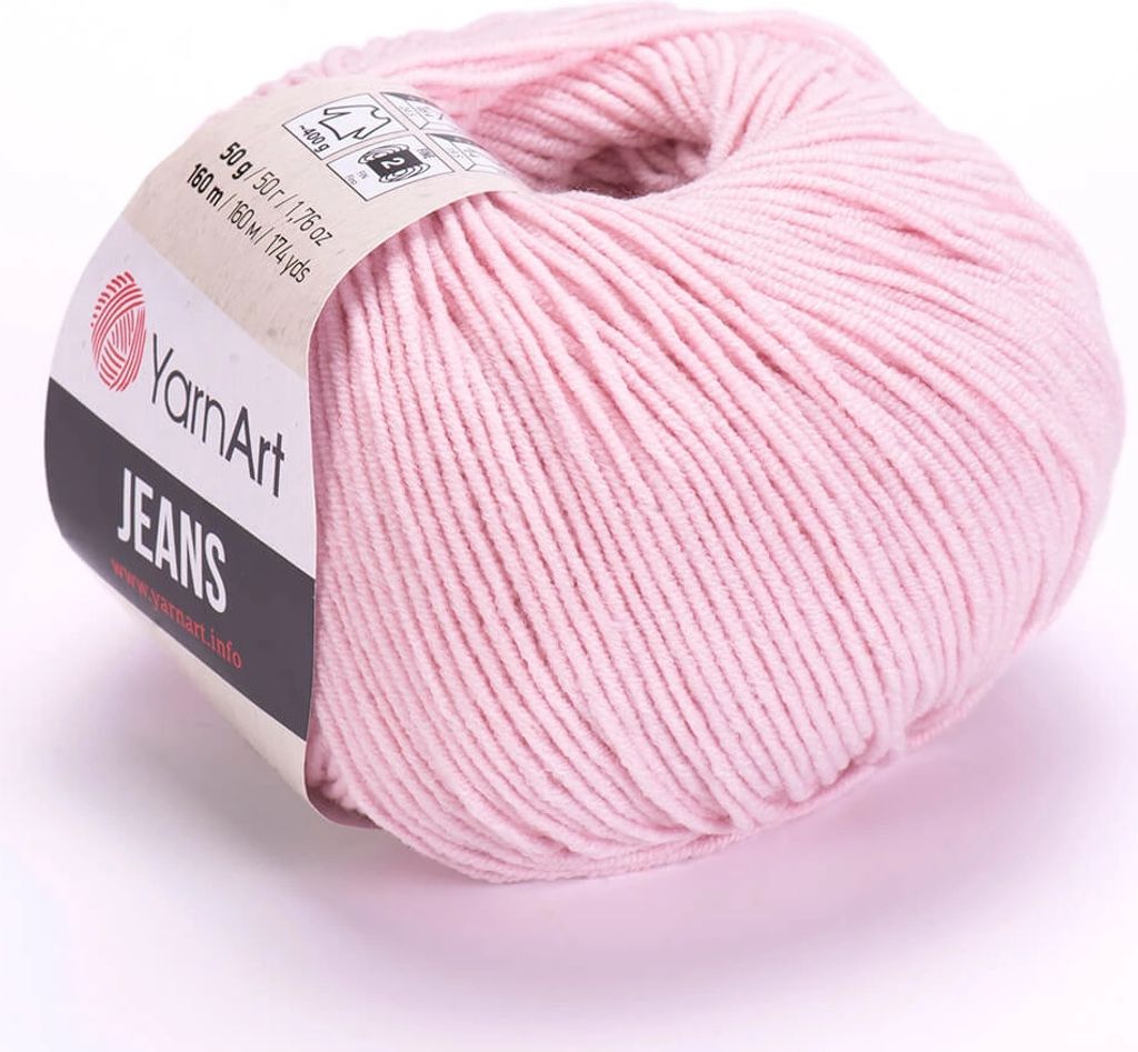 A ball of pink yarn with a label.