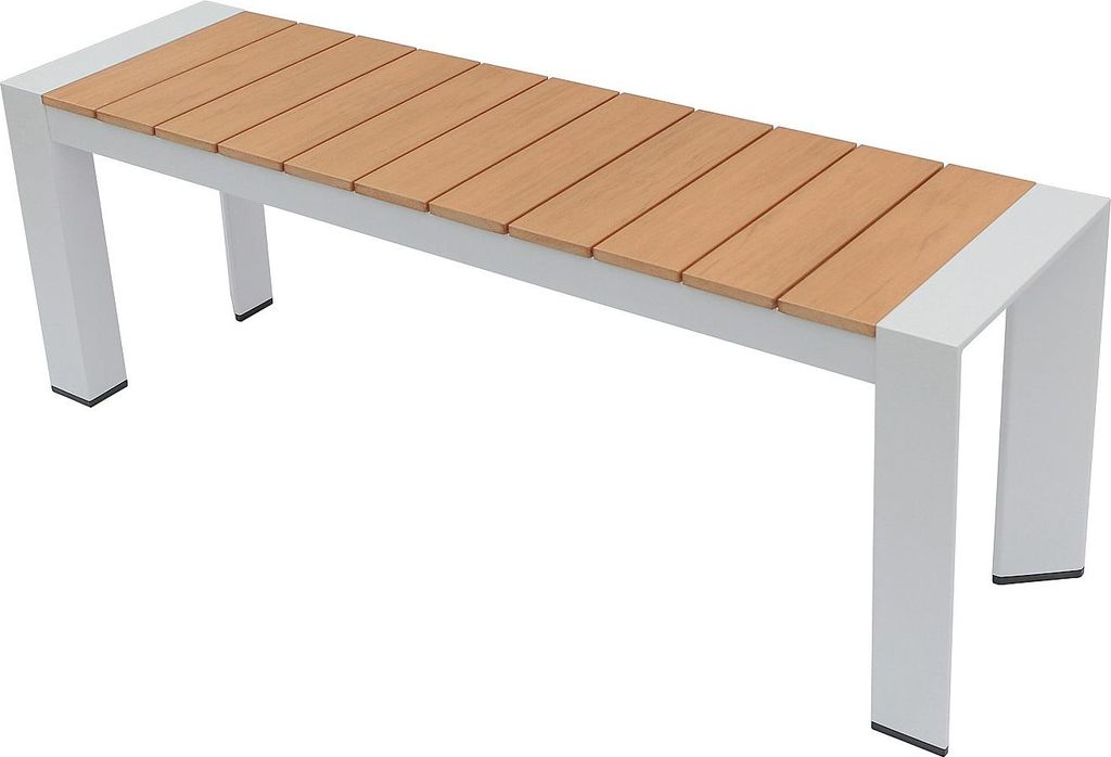 Gartenbank aus Aluminium, Länge 130 cm – Hell naturfarben und weiß – NYROS von MYLIA