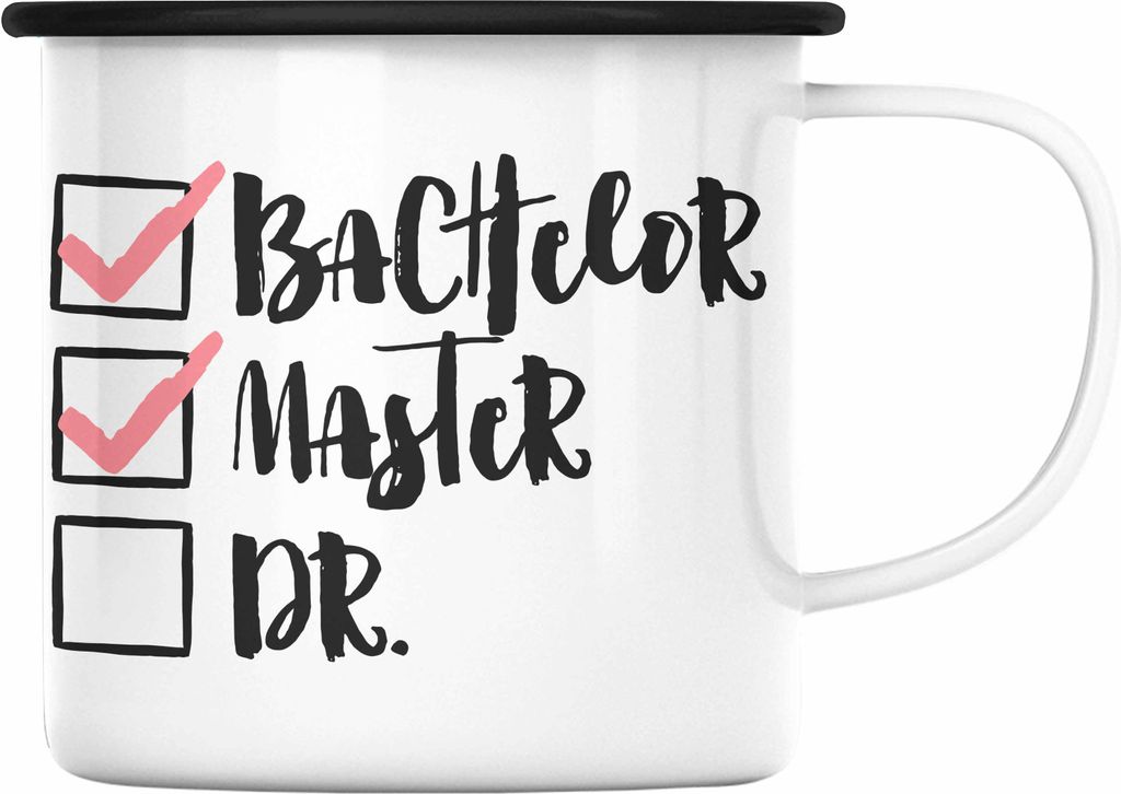 Trendation - Master Abschluss Geschenk Emaille Tasse Bestanden Studium Prüfung Graduation - Bachelor Master Doktor (Schwarz)