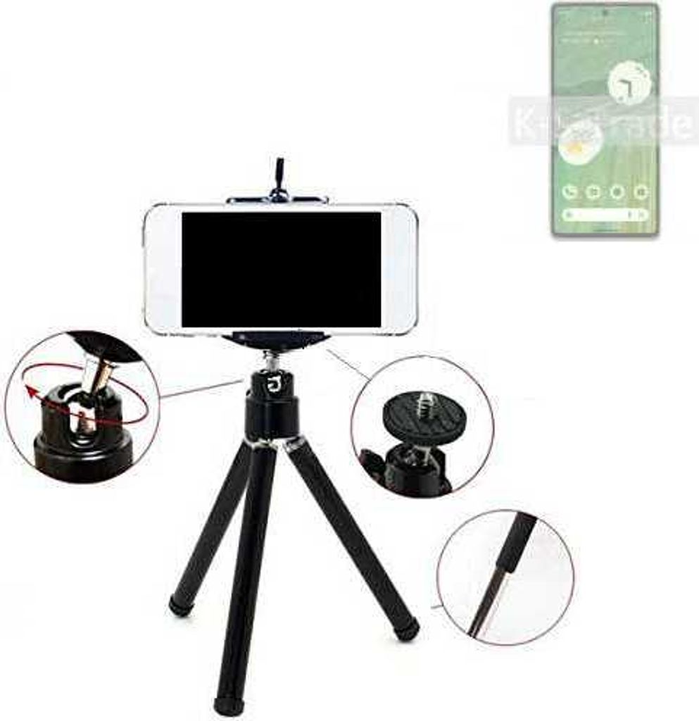 K-S-Trade Smartphone Stativ Dreibein kompatibel mit Google Pixel 7 Tripod aus Aluminium Klemmstativ Stativ Adapter für Mobiltelefone schwarz 1x