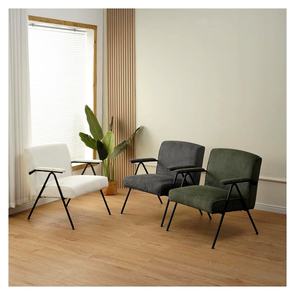 Designer Vintage Sessel Stanford, Mid-Century Modern mit hochwertigem Cordstoffbezug in Grün, bequemer Federkern, Relaxsessel für Wohnzimmer und ...