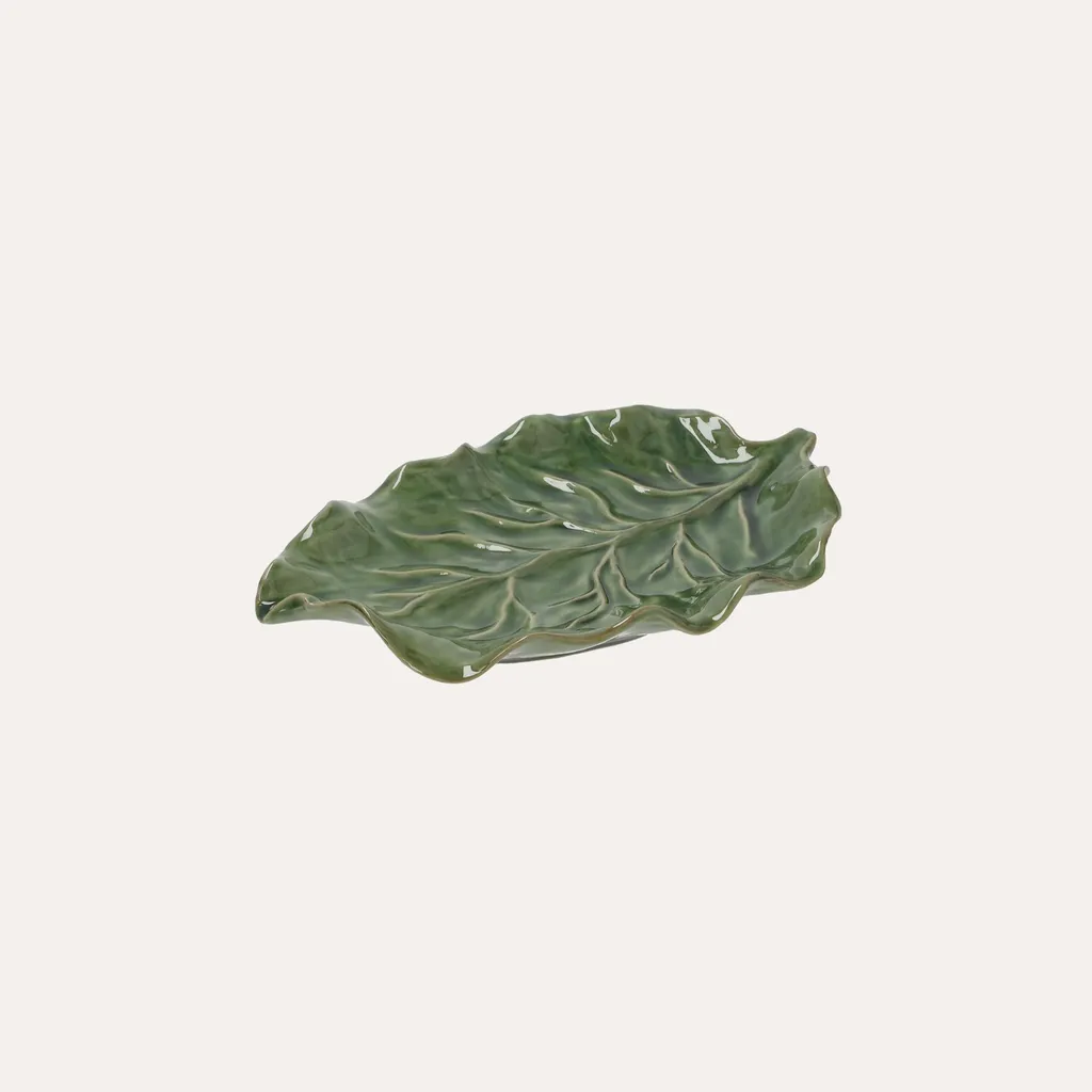 Coupe Décorative en Céramique Verte Style Feuille Tropicale de 33 cm