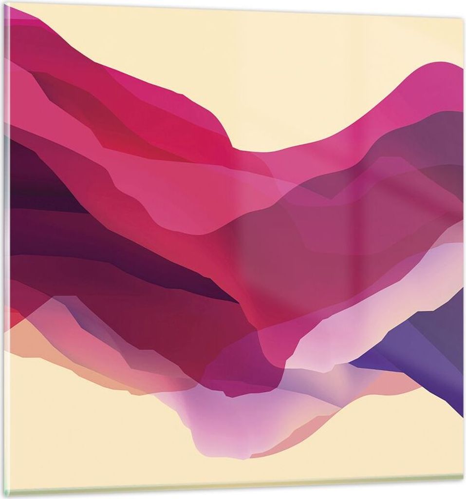 Bilder auf glas - Einteilig - Abstraktion Berge Rosa - 50x50cm - Glasbilder - Wandbilder - Bilder - zum Aufhängen bereit - Wanddekoration aus Glas...
