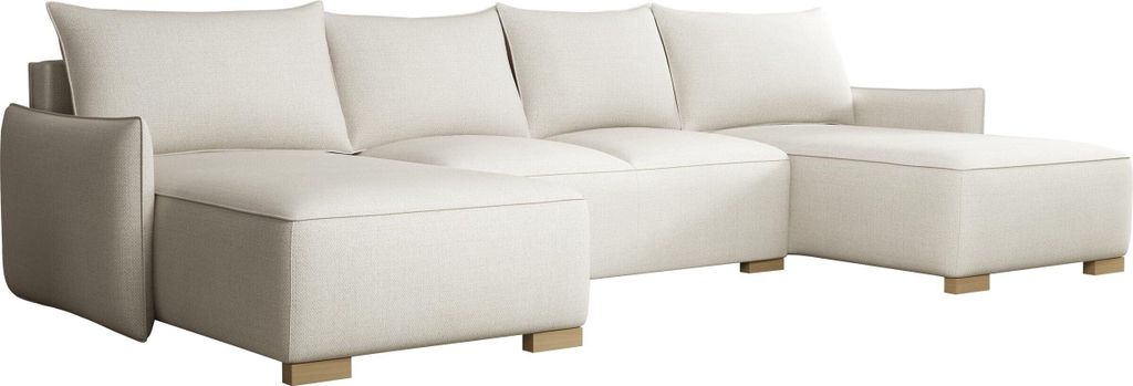 MIRJAN24 Wohnlandschaft Focus U, Ecksofa mit Bettkasten und Schlaffunktion, Holzfüße in der Farbe Natur, Symmetrisch (Farbe: Soul 01)