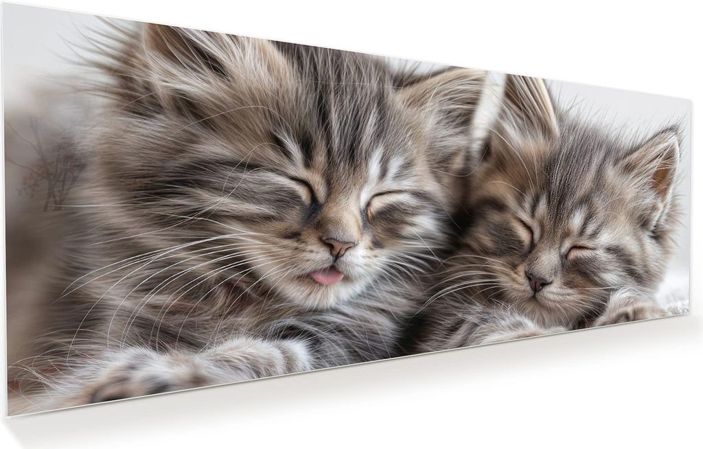 Glasbild 100x40cm in XXL für Wohnzimmer, Schlafzimmer Motiv Schlafende Kätzchen