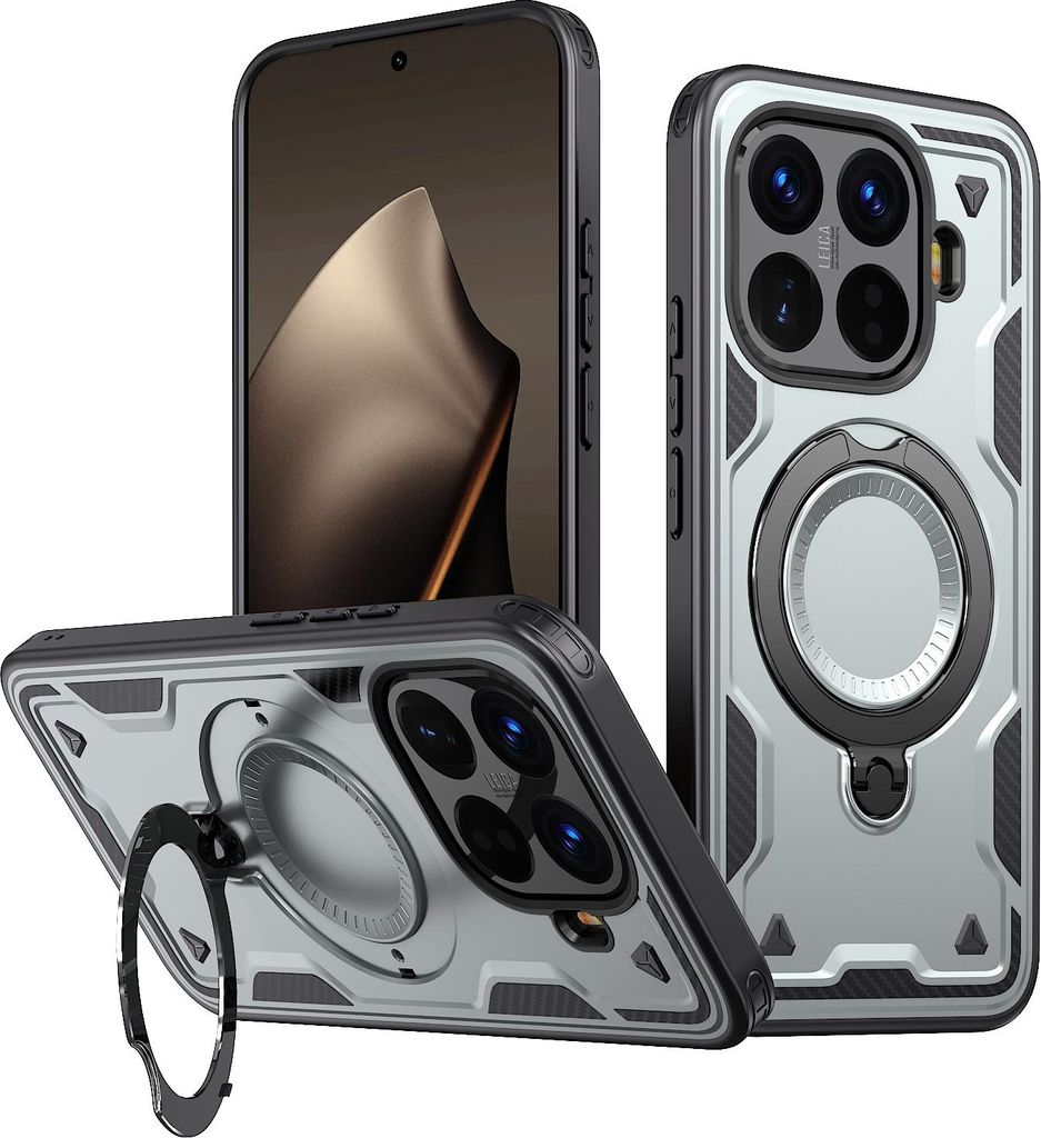Dual Layer Hülle für Xiaomi 15T Pro mit Ring Ständer Magnetisch Stoßfest Handyhülle Grau