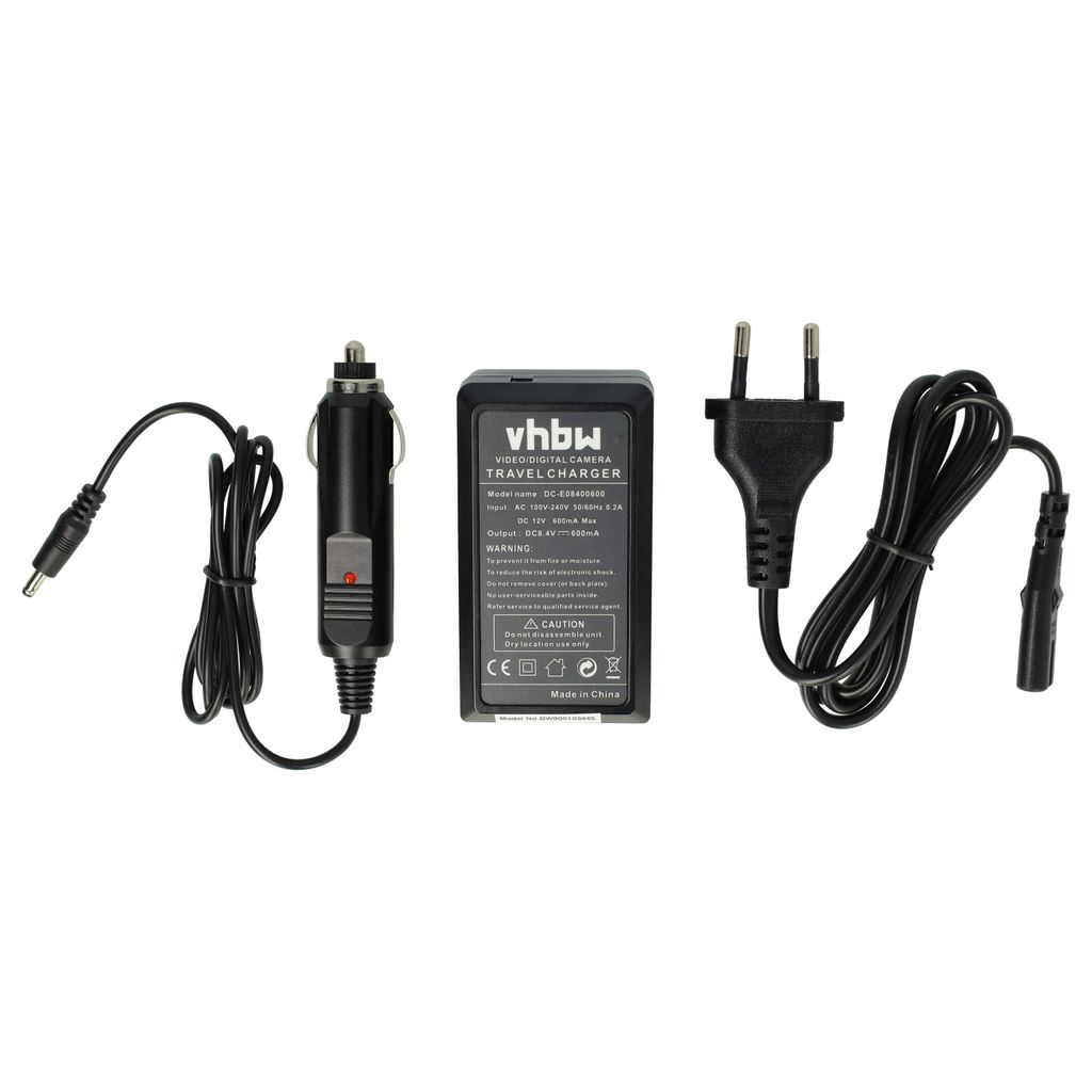 vhbw Ladegerät kompatibel mit Panasonic Lumix DMC-FZ2000, DMC-FZ300, DMC-FZ200K Kamera Camcorder/Akku - Ladeschale, Kfz-Adapter, Ladeanzeige, 8,4 V