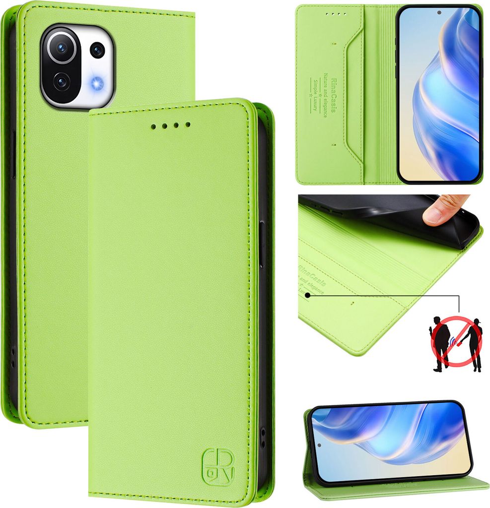 Lederhülle für Xiaomi Mi 11 Lite/Mi 11 Lite 5G Ne Hülle Flip Brieftasche Kartenfächern Ständer Schutzhülle Grün