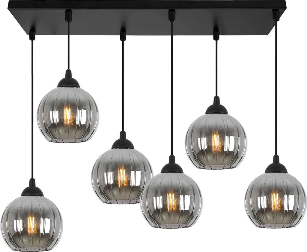 Lampada a sospensione Costa nera a 6 luci con sfere color grafite E27 – elegante lampada a sospensione per un'illuminazione interna moderna