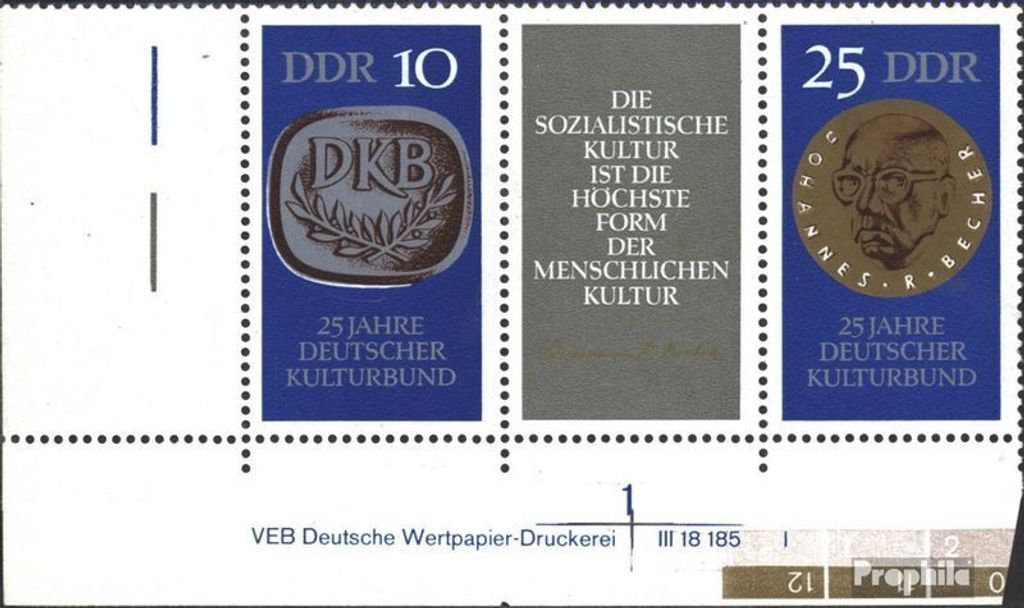 Briefmarken DDR 1970 Mi WZd230DV mit Druckvermerk (kompl.Ausg.) postfrisch 25 Jahre Deutscher Kulturbund