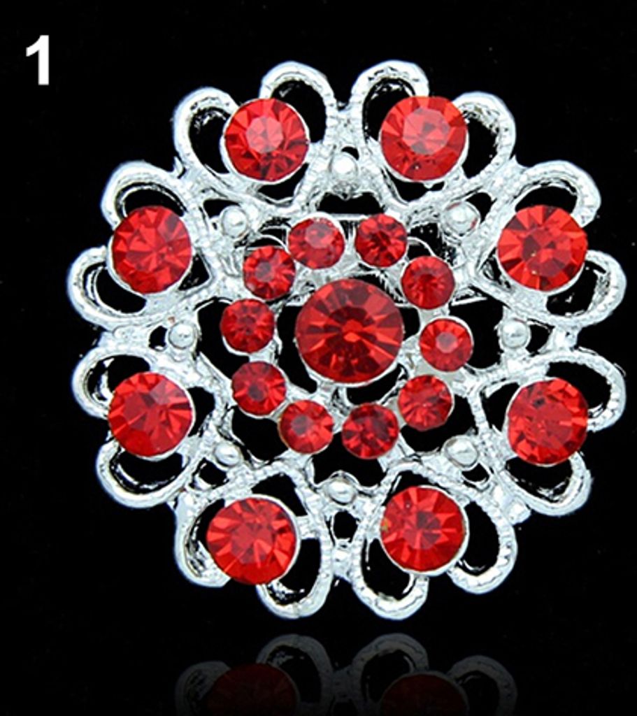 Strass-Kristallbrosche, ausgehöhlter Kragenstift, versilberter Blumenschmuck-Rot