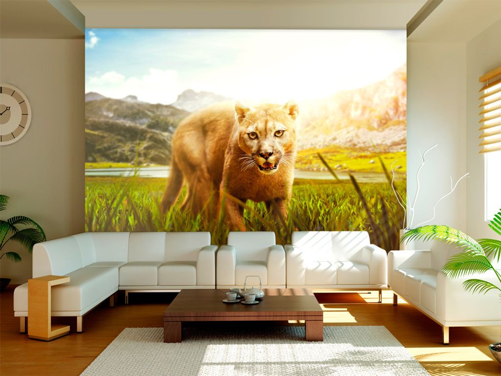 Vlies Fototapete Tiere 400x280 cm Tapeten Wandtapete XXL Löwin Dschungel Landschaft Natur 10110903-6