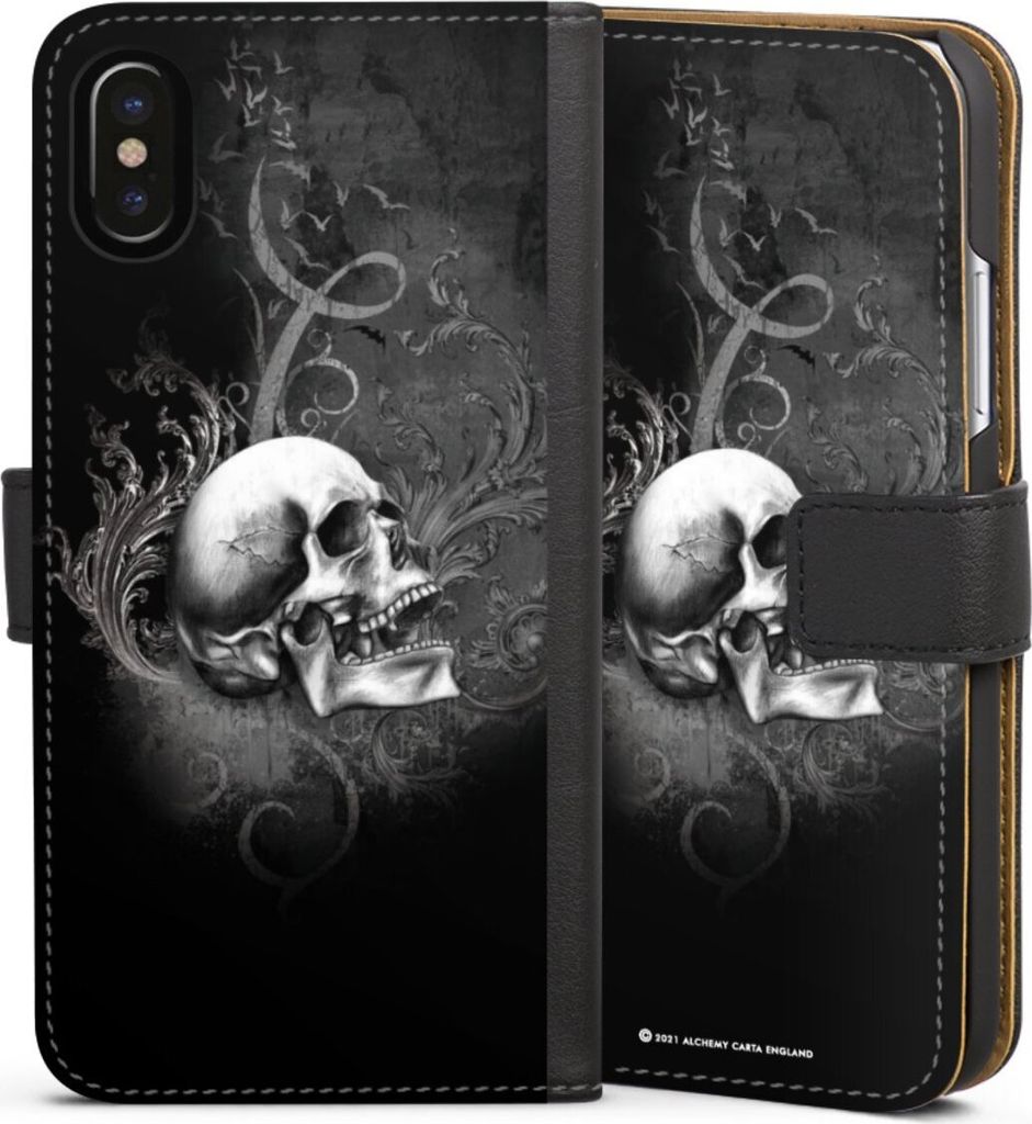 DeinDesign Klapphülle für Apple iPhone Xs Handytasche Lederhülle Tasche Gothic Schädel Totenköpfe