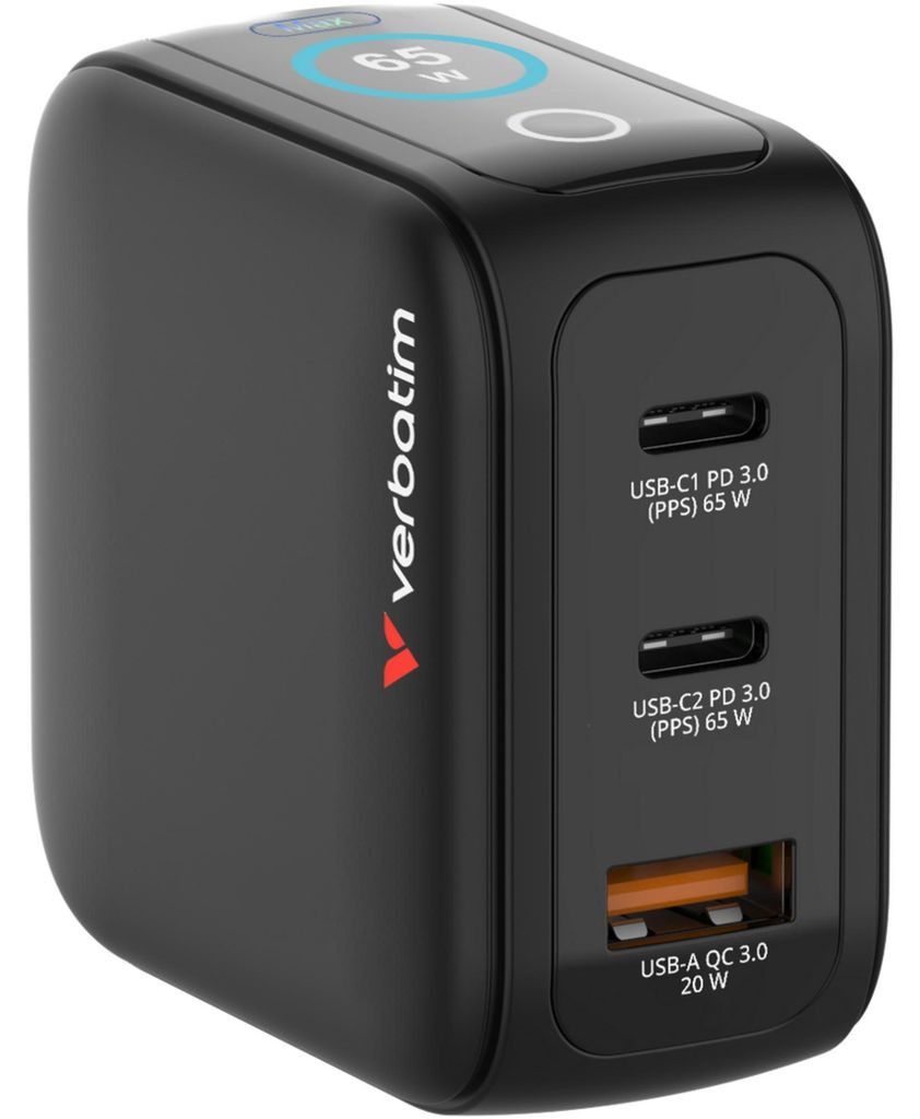 Verbatim 30238 Verbatim Mini GaN Charger 3 Port   65W w Productafbeelding 