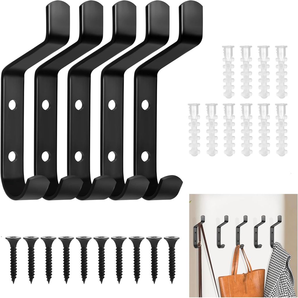Garderobenhaken 5 Stück, kleiderhaken zum Schrauben, Handtuchhaken, Wandhaken,Türhaken Badezimmer, Kleiderhaken Metall, Huthaken Vintage, Huthaken