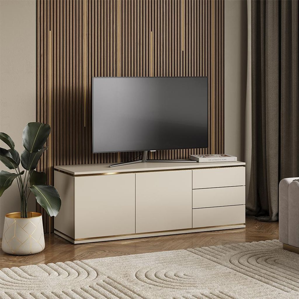 Vicco Lowboard Linette, 135 x 48.6 cm mit 2 Türen und 3 Schubladen, Cashmere/Gold