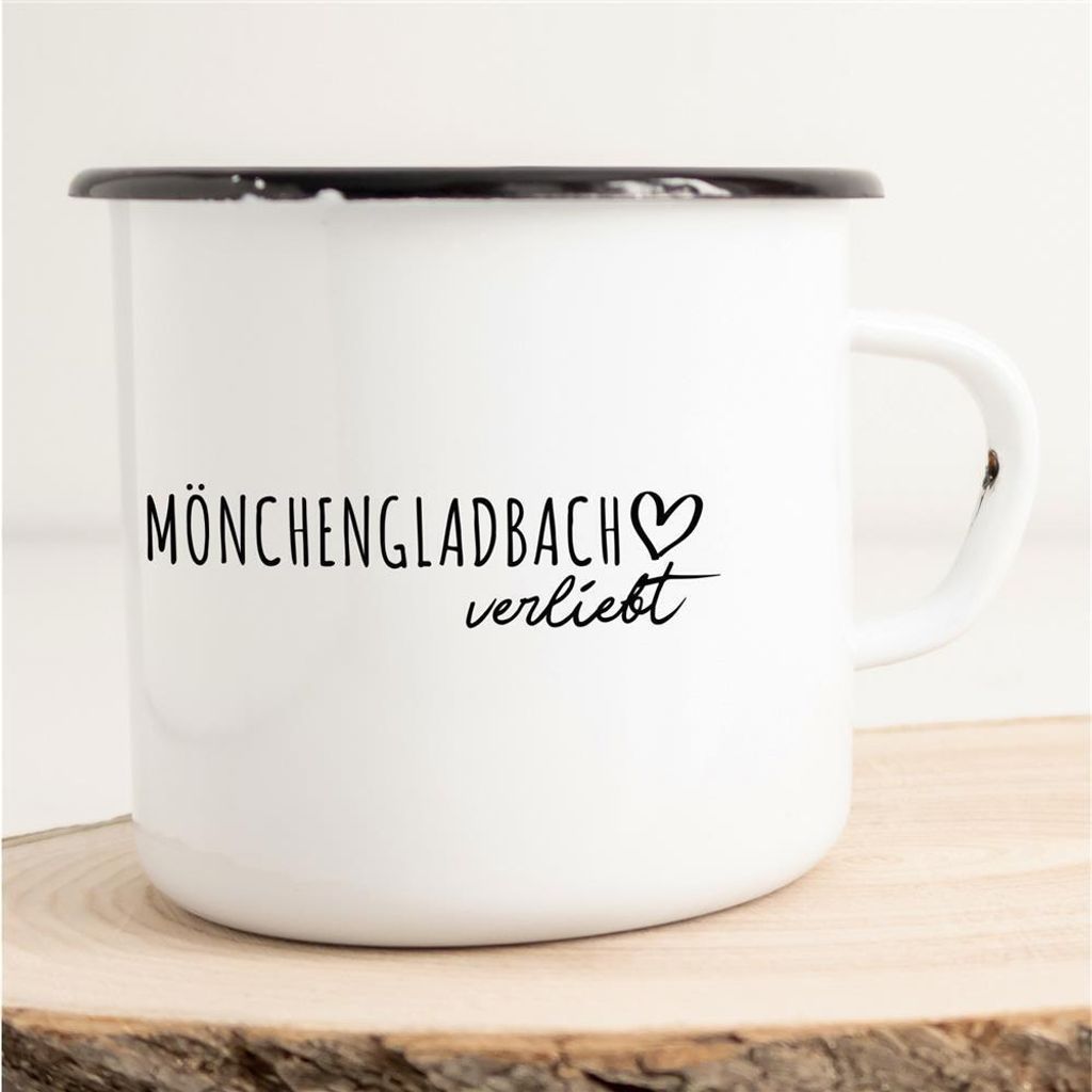 Huuraa Emaille Tasse Mönchengladbach Geschenk Kaffeebecher Vintage 300ml Mönchengladbach Präsent