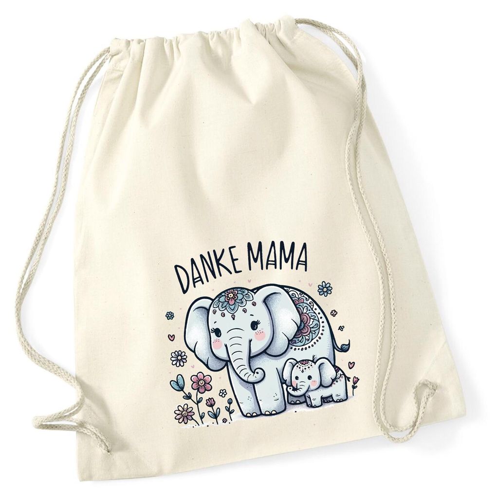 Huuraa Turnbeutel Danke Mama Elefanten 12 Liter Natural Baumwolle Rucksack Geschenkidee