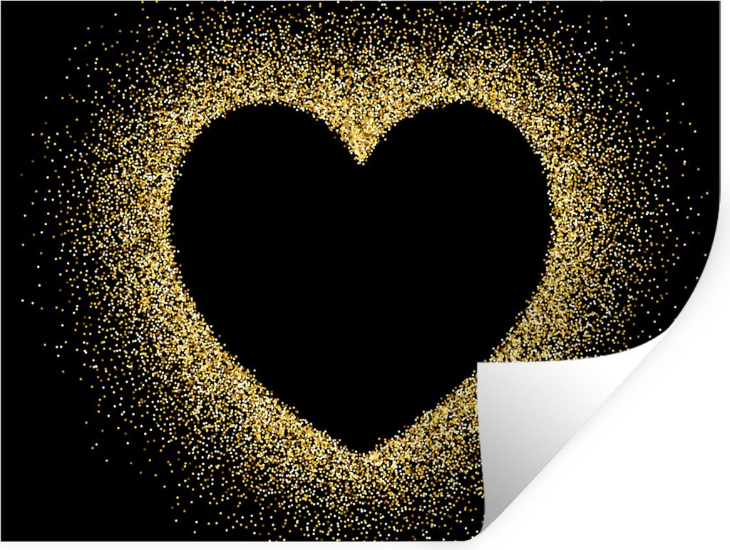 MuchoWow Wandtattoo Wandsticker Wandaufkleber Goldenes Herz auf schwarzem Hintergrund 160x120 cm Selbstklebend und Repositionierbar - Selbstklebe...