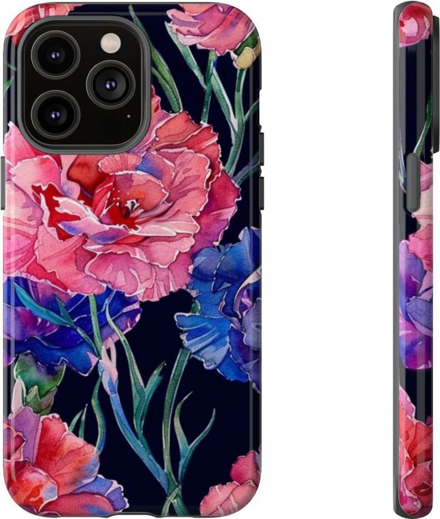 Aquarell-Nelken auf dunklem Hintergrund – Hülle Kompatibel mit iPhone 14 Pro Max