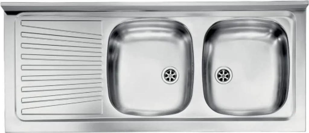Lavello Appoggio 120x50 Mondial Inox | 2 Vasche Gocciolatoio Sinistro
