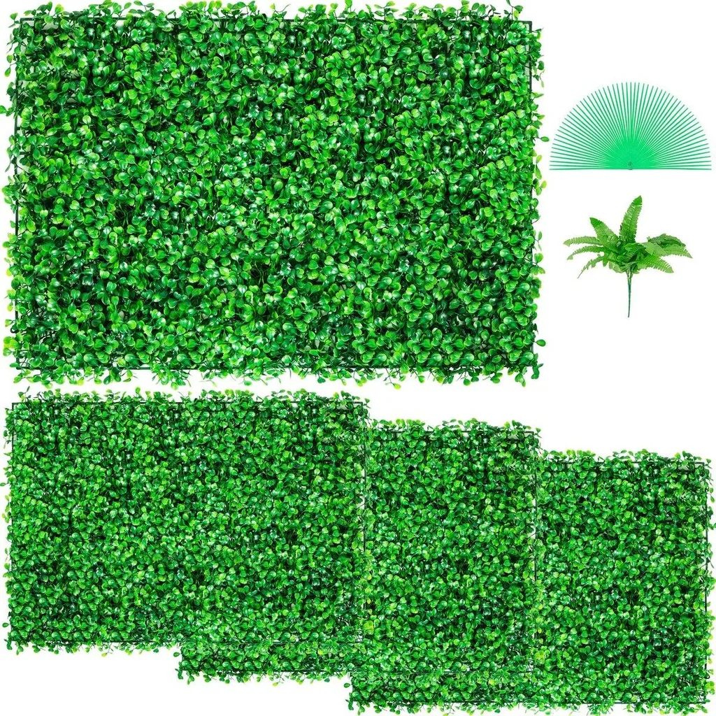 Haie artificielle de buis UV en lot de 4 panneaux 61x41 cm pour extérieur