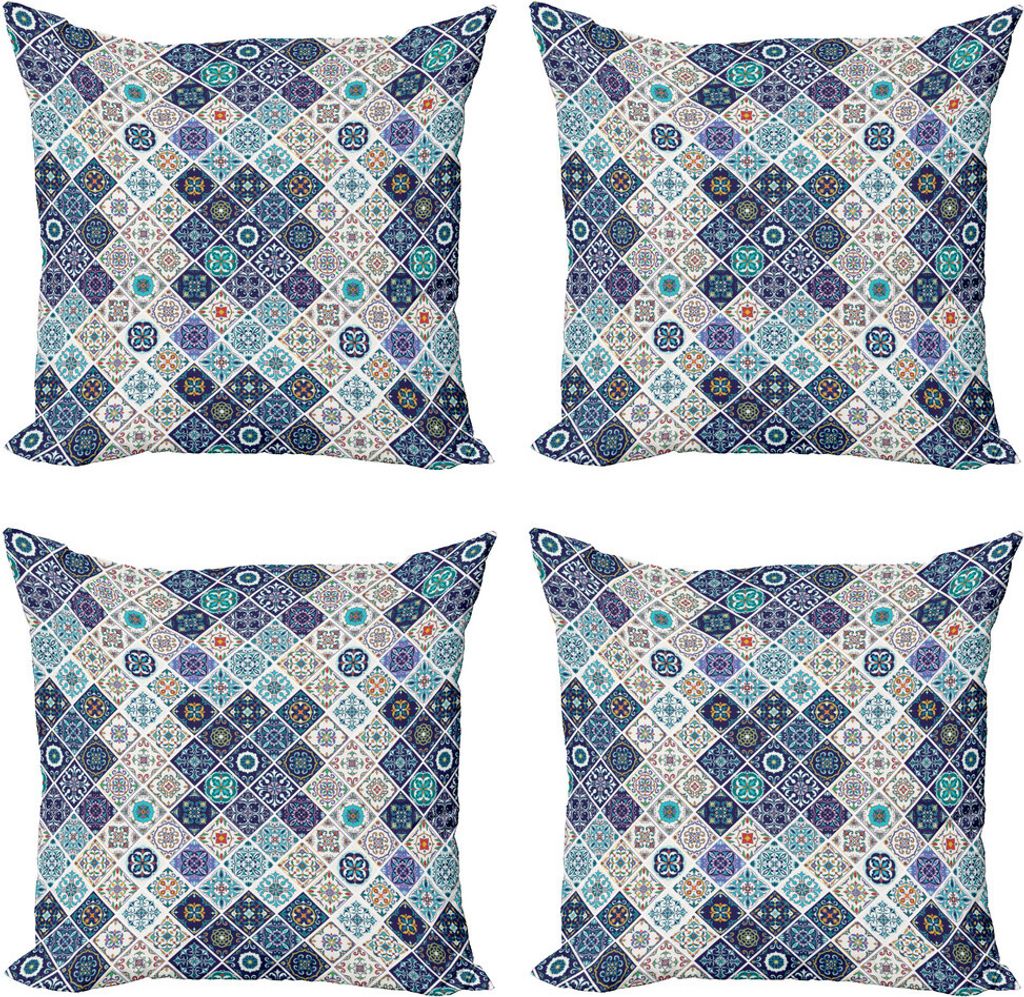 ABAKUHAUS traditionell Kissenbezug Set (4 Stück), Portugiesisch Retro Tile, Moderner Doppelseitiger Digitaldruck, 50 cm x 50 cm, Mehrfarbig