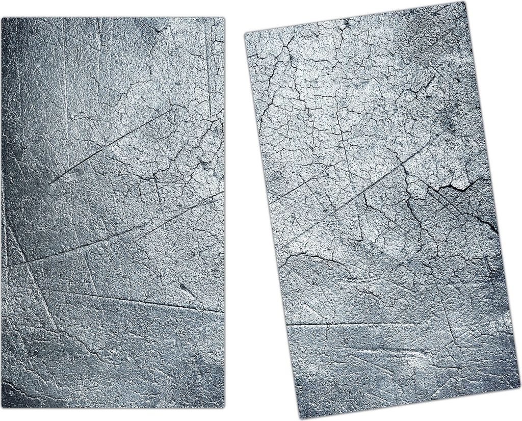 Spritzschutz Herdabdeckplatte Schneidebrett aus Glas Metallplatte Textur 2-Teilig (60x52cm)