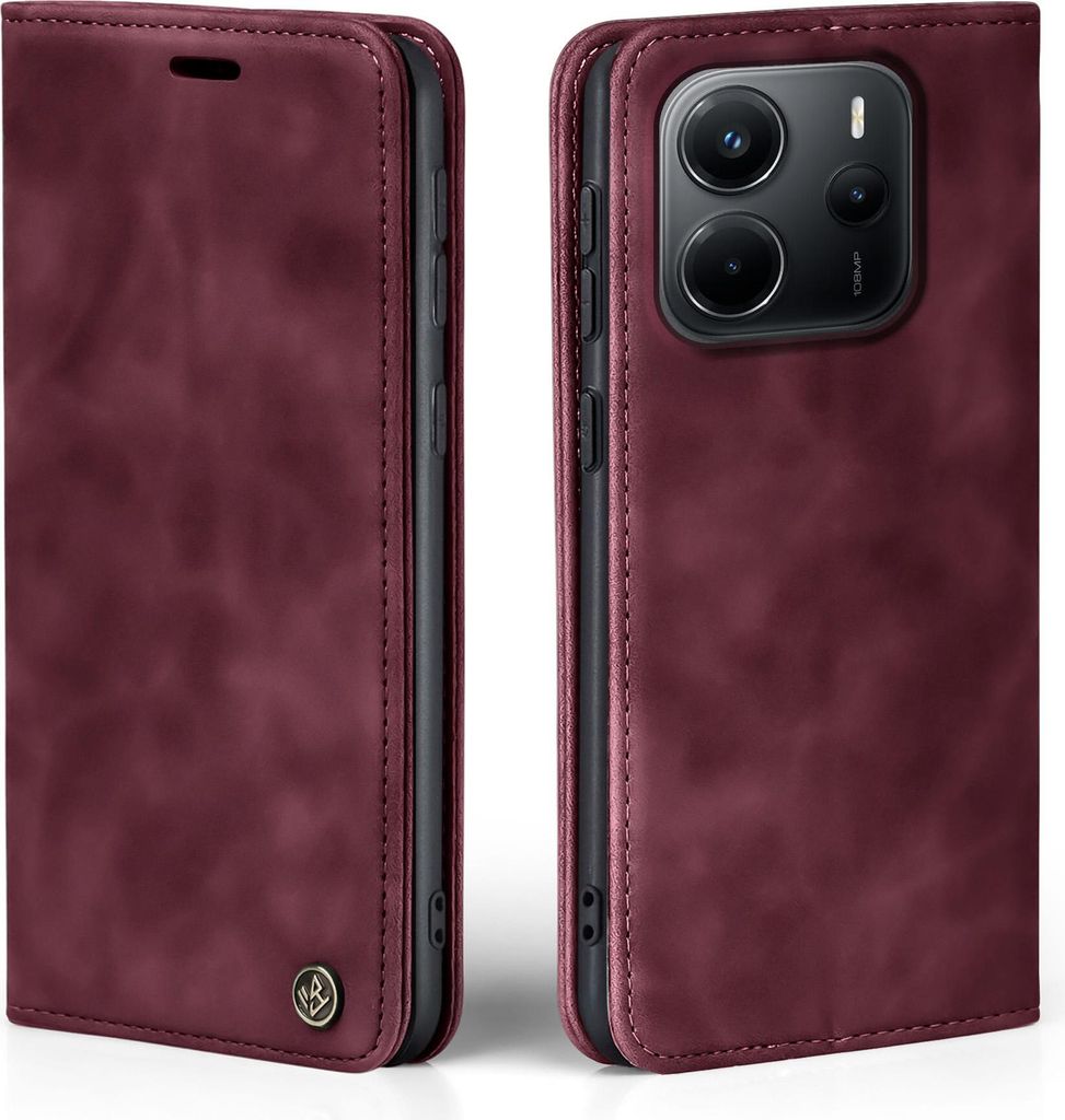 Handy Hülle für Xiaomi Redmi Note 14 Klapphülle Bookcase Flip Cover Handy Tasche Etui Farbe: Weinrot