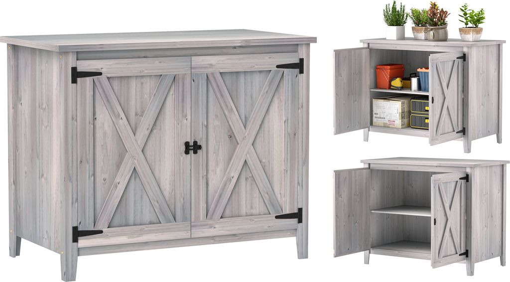Outsunny Gartenschrank Holz, Geräteschuppen wetterfest 110x60x88,5cm, Gerätehaus mit Tür, Faltdach, Ablagen, Geräteschrank, Gartenhaus Werkzeug...