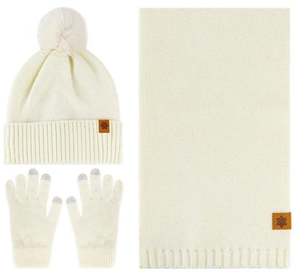 Pack Hiver Femme 3 Pièces Bonnet et Gants Chauds Douceur Extrême Crème