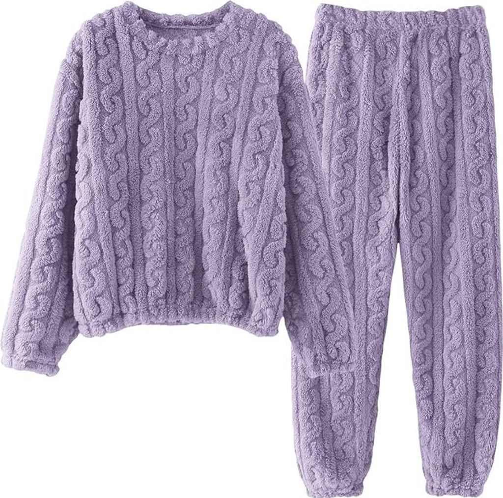 Damen Kuscheliger Fleece Pyjama Set in Rosa, Langarm Produktbild 