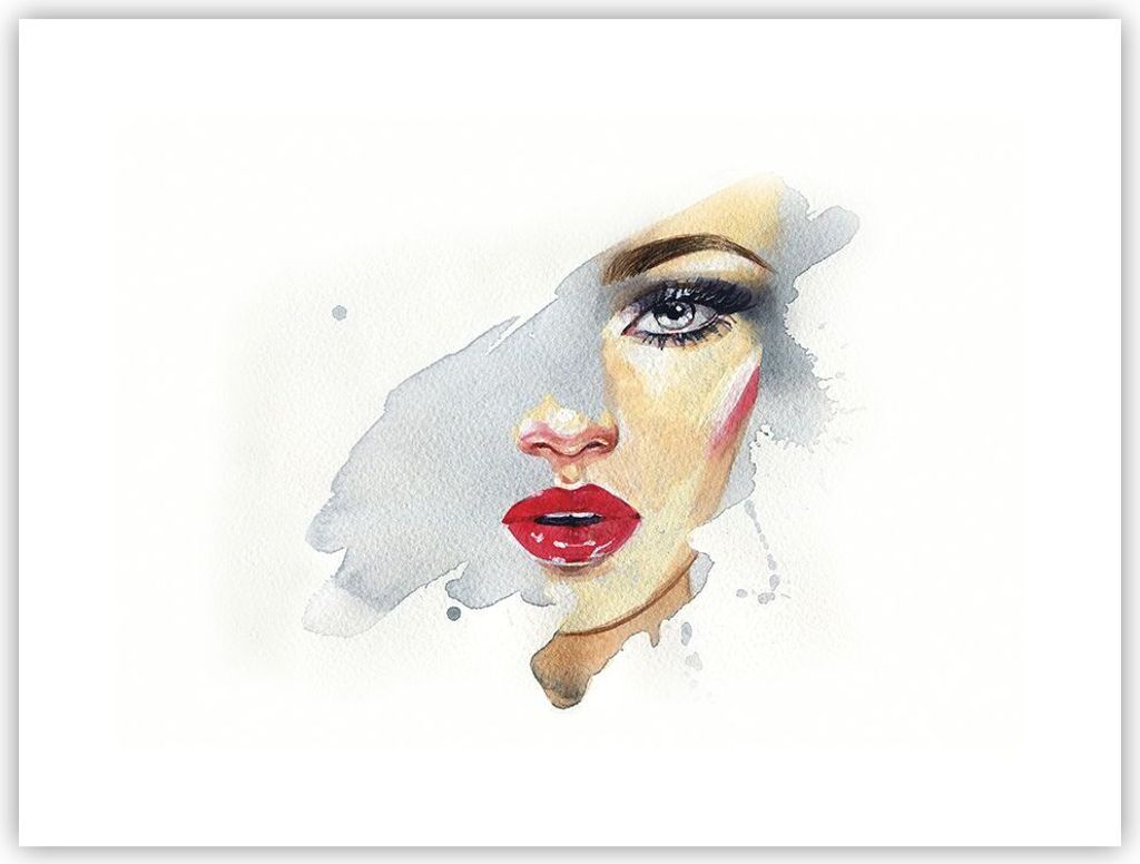 Poster - Poster ohne Rahmen - Aquarell Frau Mund - 40x30 cm - Wand Bild - Wanddeko - Wandbilder - Kunstposter - Wandposter - Bilder - Kunstdruck - ...