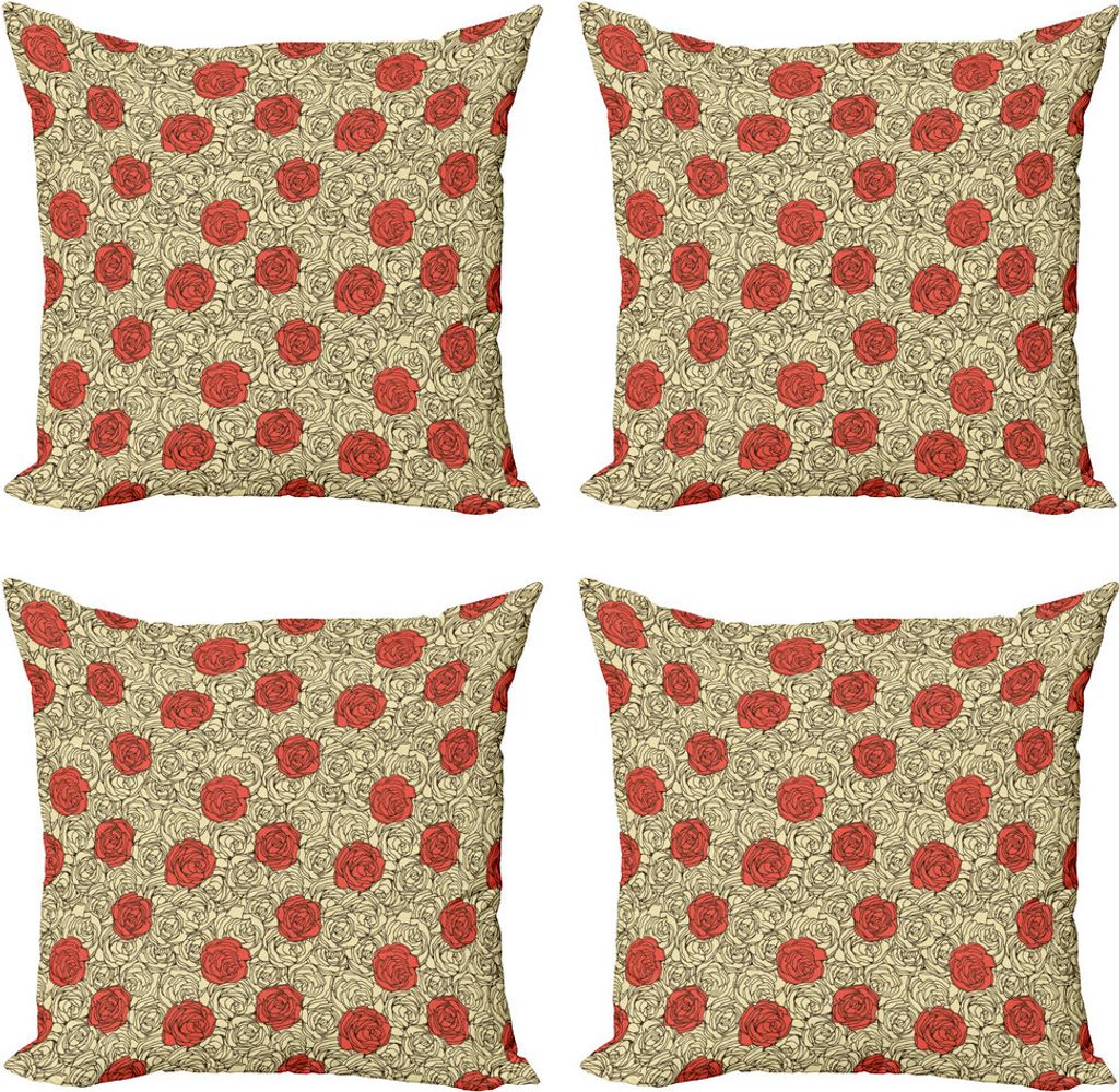 ABAKUHAUS Rose Kissenbezug Set (4 Stück), Romantische Blumenbeet Kunst, Moderner Doppelseitiger Digitaldruck, 60 cm x 60 cm, Dark Brown Vermilion