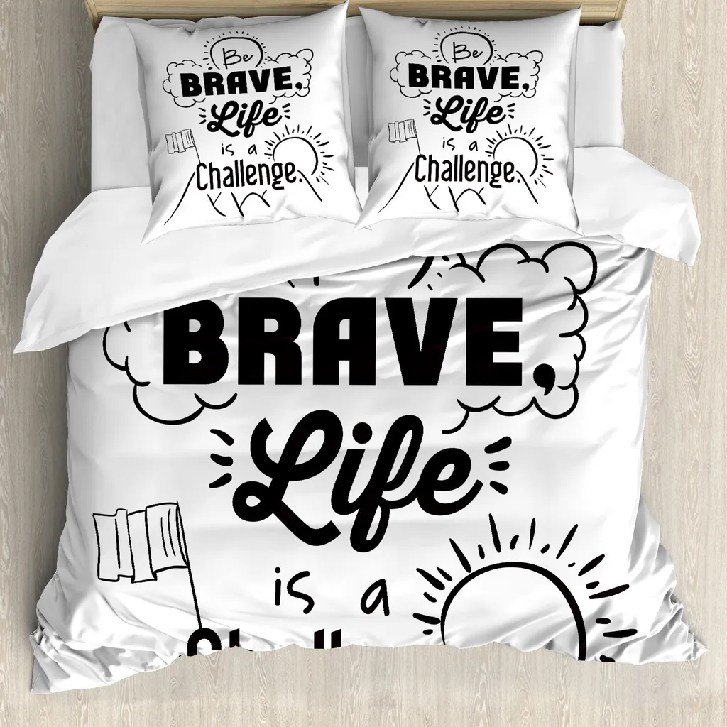 Parure de lit 2 personnes 200x200 cm motif Be Brave avec 2 taies noir