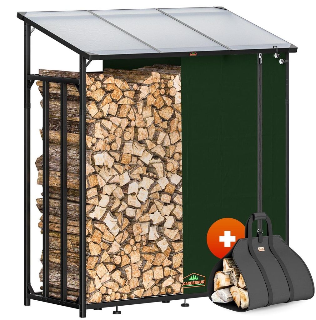GARDEBRUK® Kaminholzregal Außen Stahl XXL Schwarz mit Dach Produktbild 