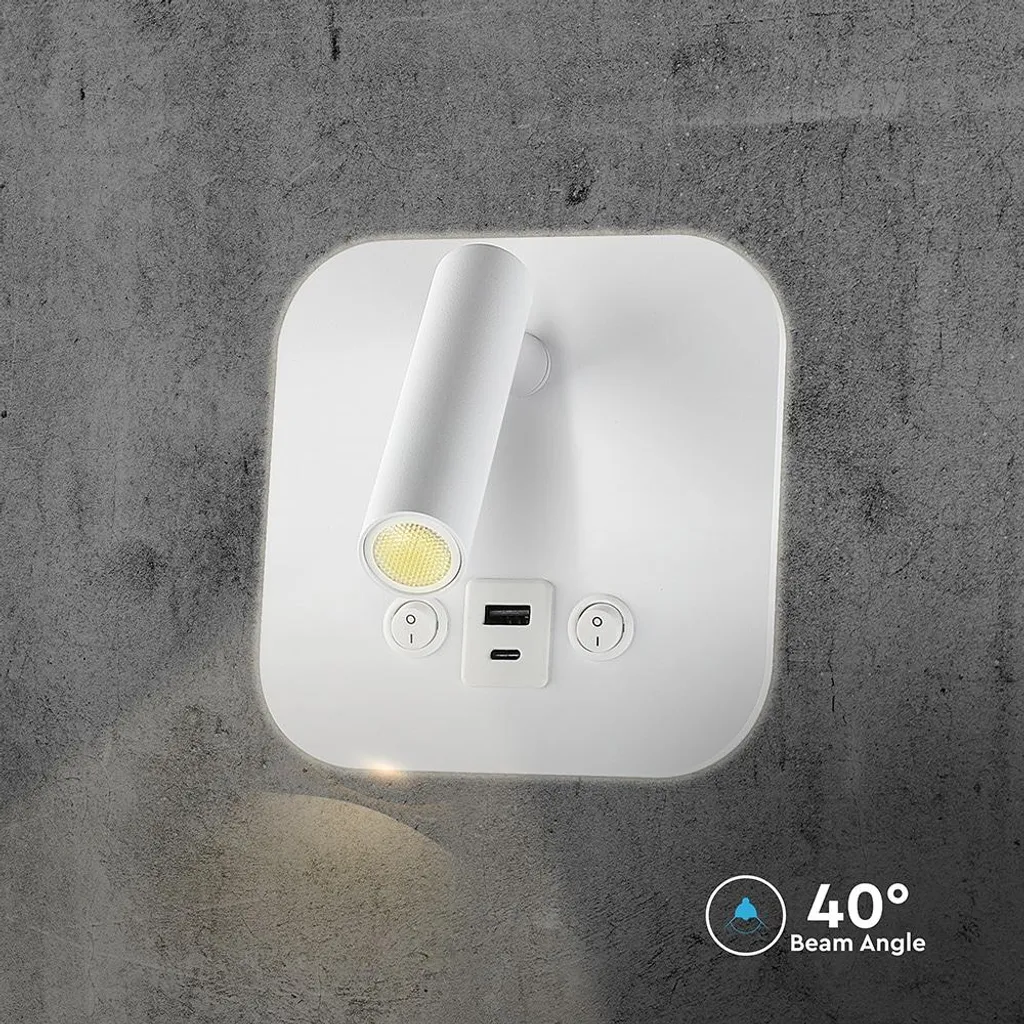 Applique LED 8W blanche orientable avec chargeur rapide USB et PD - 11