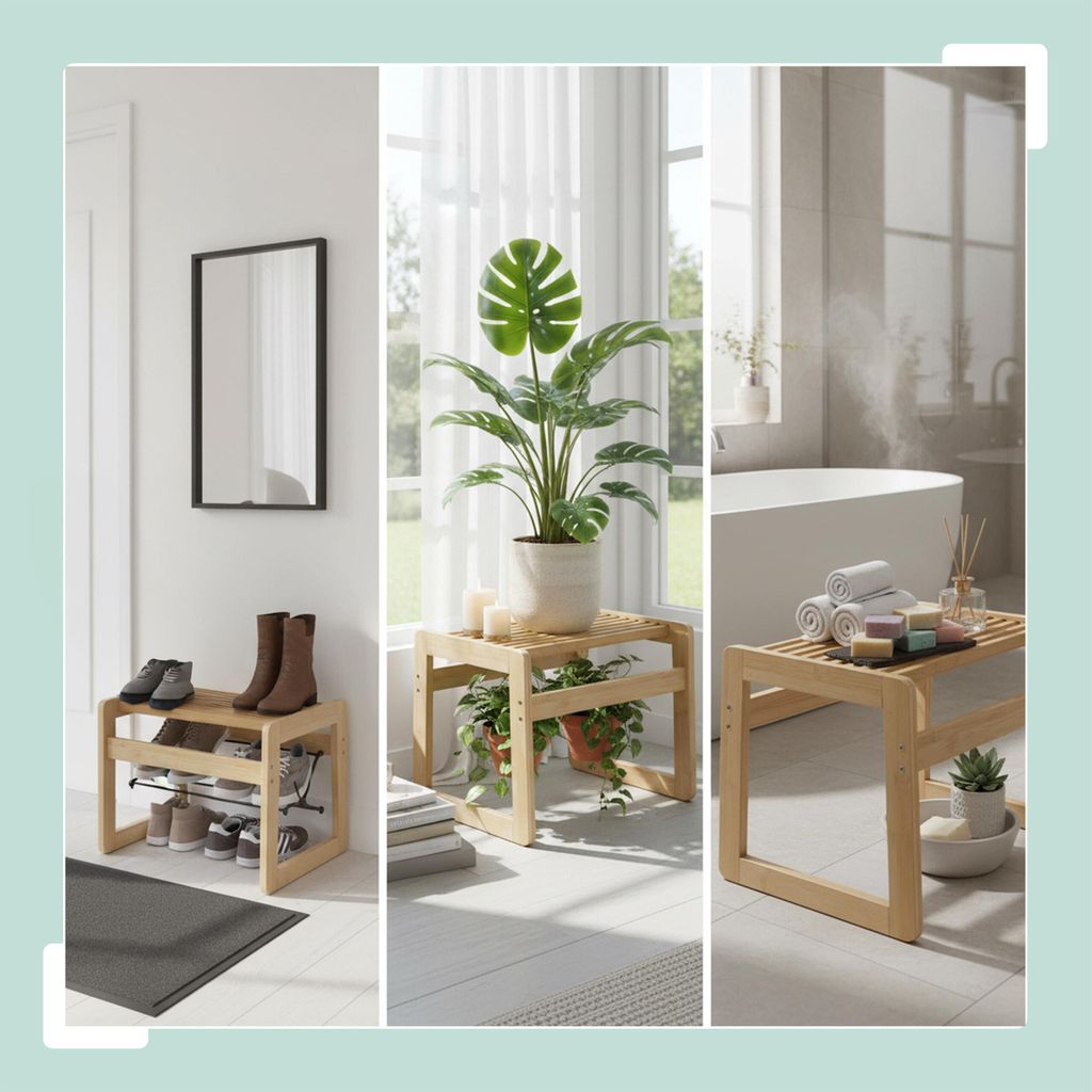 Relaxdays Badhocker, Bambus, kompakt, offene Bauweise,
