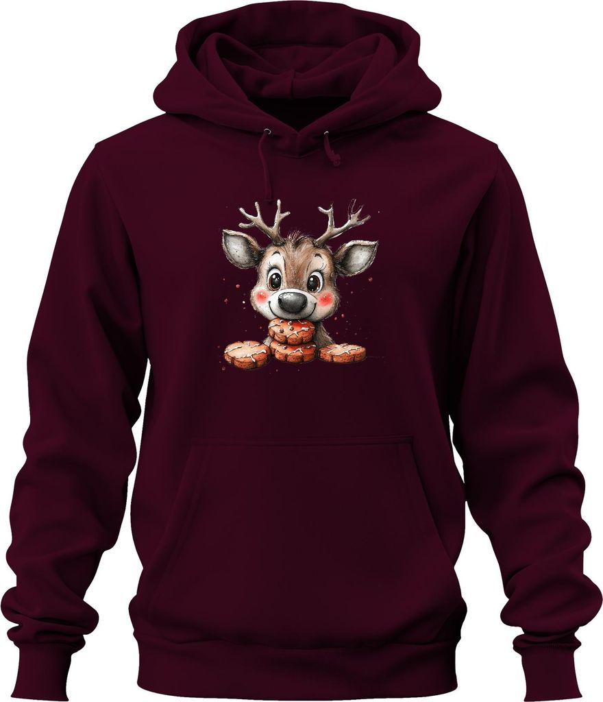 Rentier Lebkuchen Weihnachten süß Kinder Geschenk Niedlich Uni Hoodie Kapuzenpullover, Burgundy, XL