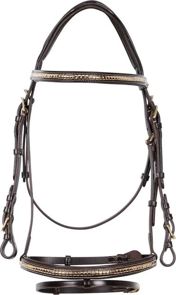 Filet Equestro Brass avec Boucles Dorées Cuir Marron Extra Full
