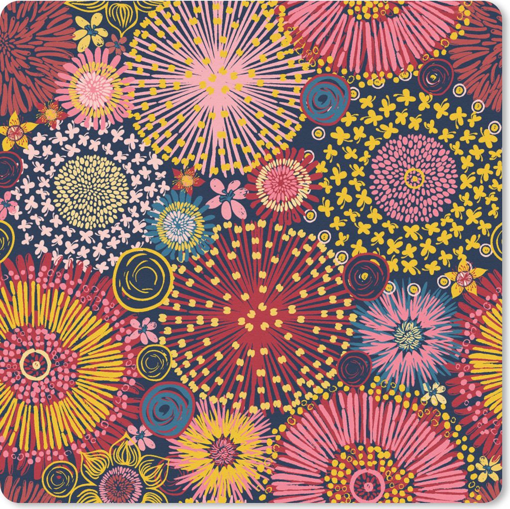 MuchoWow Mauspad Mousepad Blumen - Muster - Linie 20x20 cm - Mousepads - Maus Mat - Pad - Mausunterlage - Desk Mat - Bureauartikeln