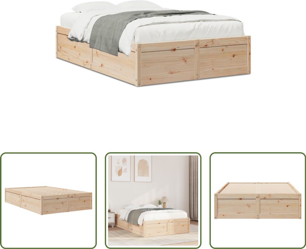The Living Store Massivholzbett ohne Matratze 135x190 cm Kiefernholz