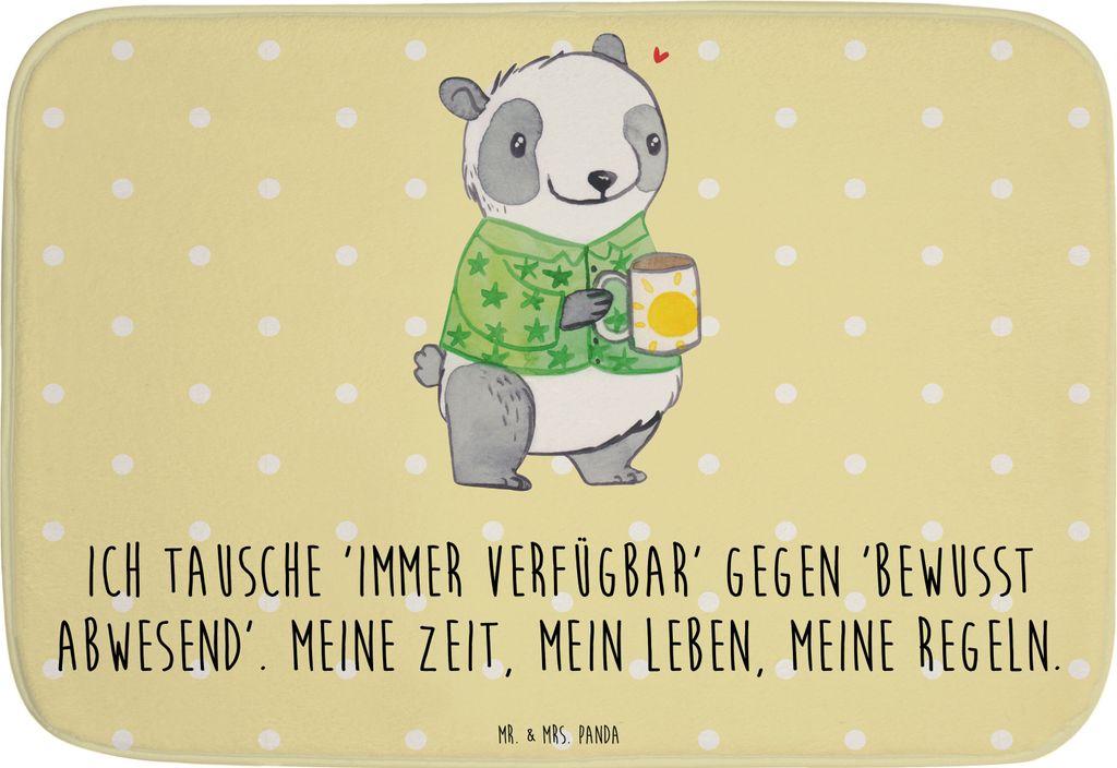 Mr. & Mrs. Panda Badteppich Panda Burnout - Gelb Pastell - Geschenk, Badematte, Überlastung, duschmatte, Badezimmerteppich, Badvorleger, Erschöpf...