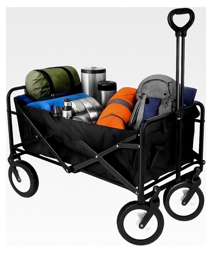 Faltbarer Gartenwagen Strandwagen mit wasserdichtem Oxford-Gewebe in Schwarz, 20 cm Durchmesser, 360o Räder, maximale Tragkraft 100 kg