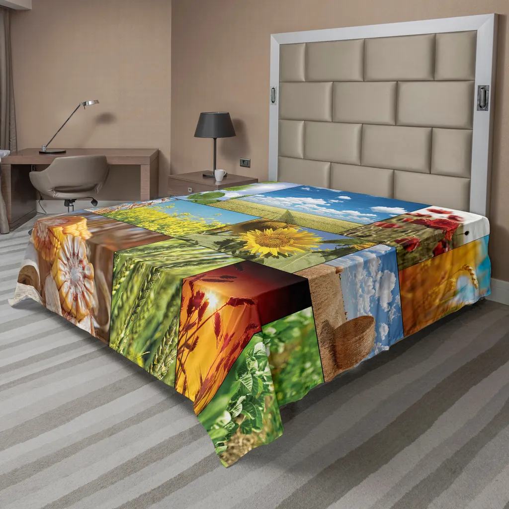 Drap plat décoratif pour lit double paysage de campagne 260x228cm