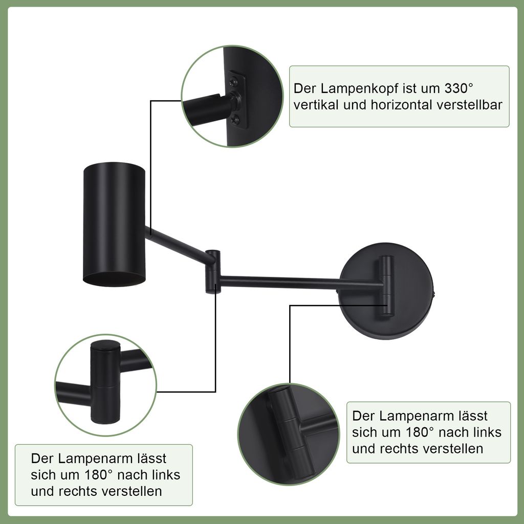 ZMH Wandleuchte Innen Schwarz Wandlampe Vintage Produktbild 4