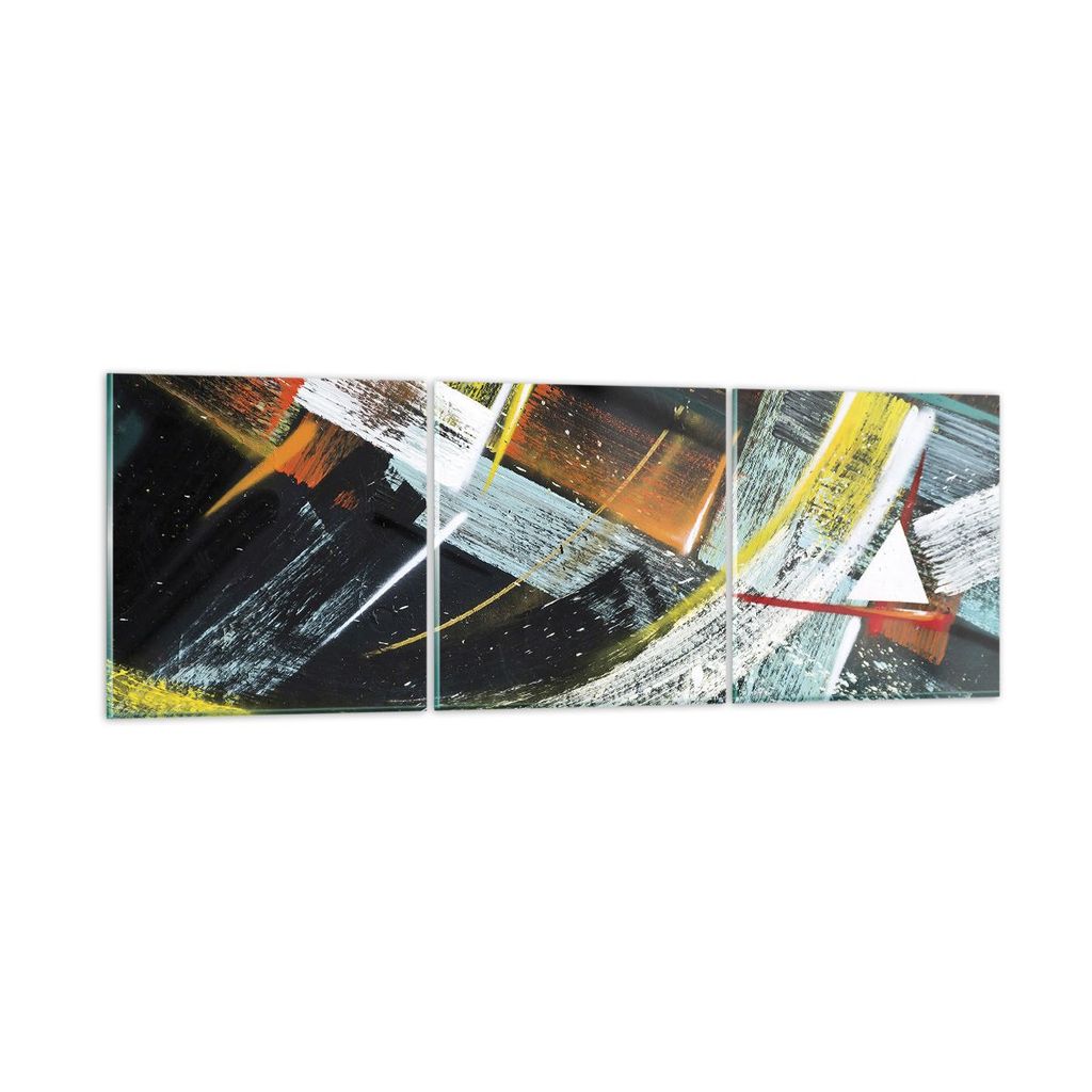 Bilder auf glas - 3 Teile - Abstraktion Graffiti Bunt - 120x40cm - Glasbilder - Wandbilder - Bilder - zum Aufhängen bereit - Wanddekoration aus Gl...