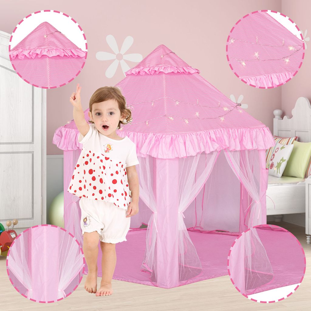 Kinderzelt zelt Kinder Spielzelt Zelt mit Vorhänge, Burg Prinzessinnen Palast Verzierungen, Rosa